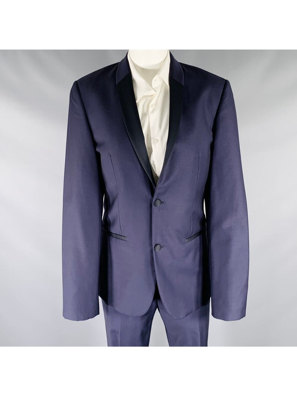 CALVIN KLEIN COLLECTION Size 34 Navy Black Wool Shawl Lapel Tuxedo